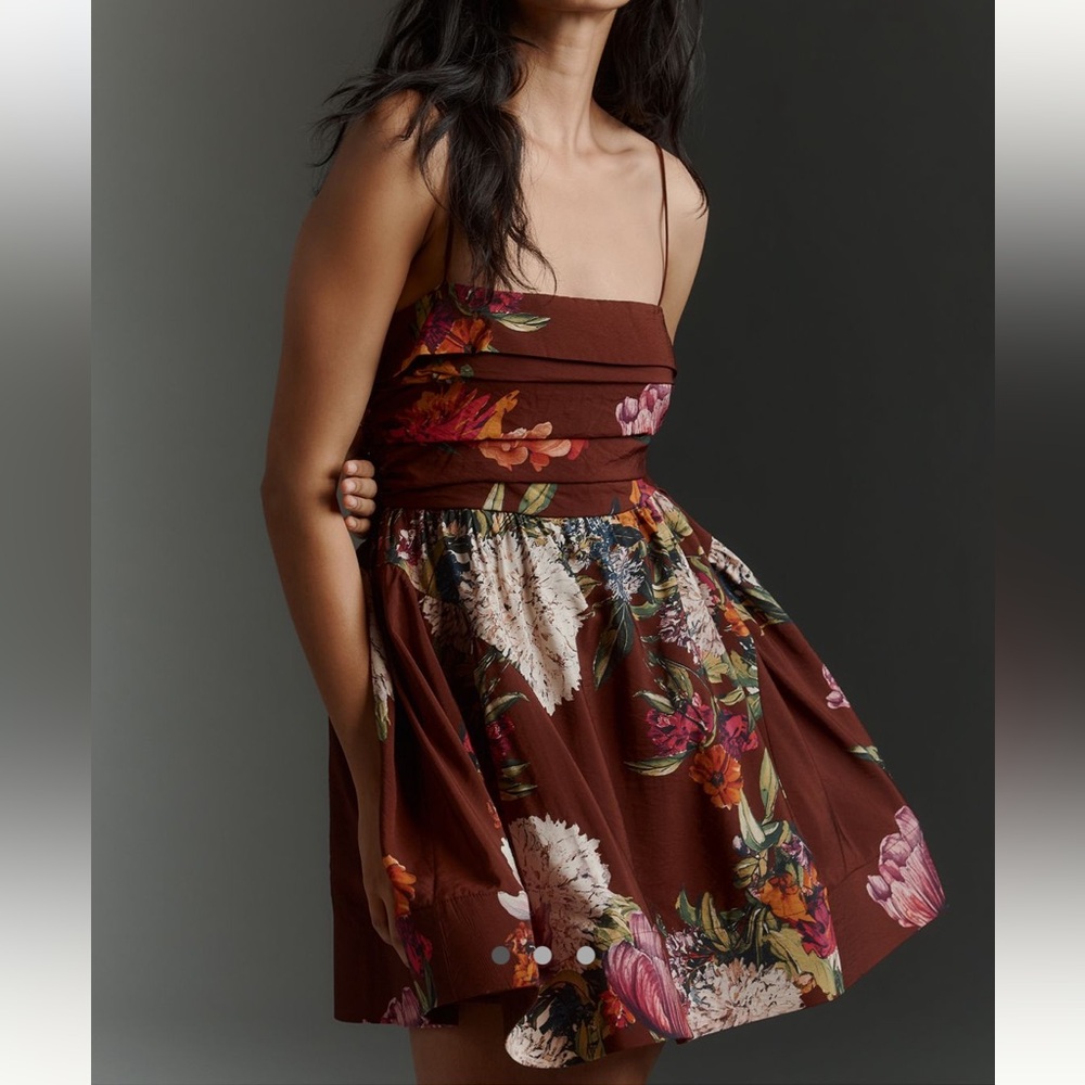 ANTHROPOLOGIE MAEVE Fit and Flare Floral Brown Mini Dress XS petite NWT